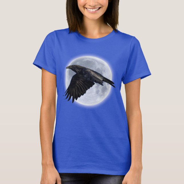 Flygande Black Raven och Full Moon T-shirt (Framsida)