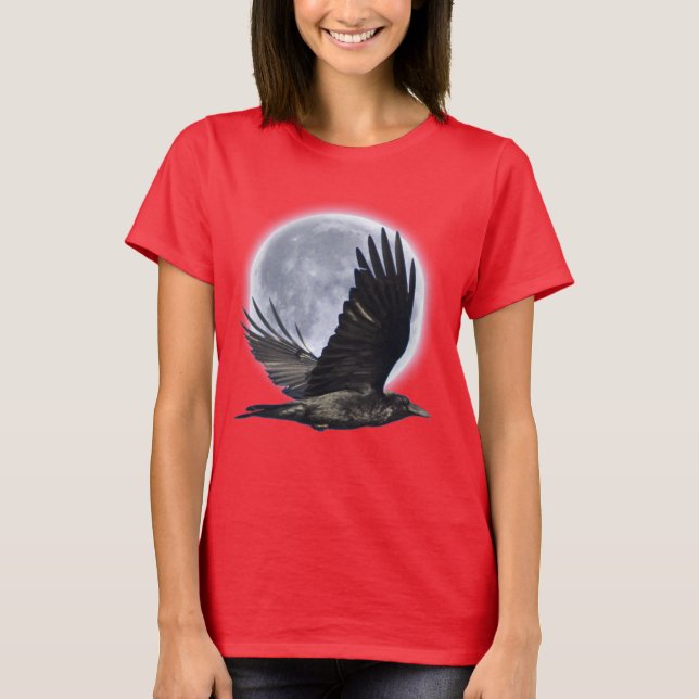 Flygande Black Raven och Full Moon T-Shirt (Framsida)