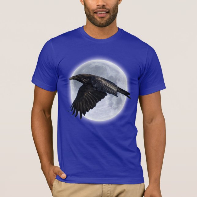 Flygande Black Raven och Full Moon Tee Shirt (Framsida)