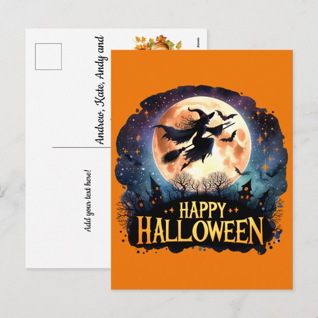 Flygande Broom - Happy halloween Helg Vykort (Fram/baksida)