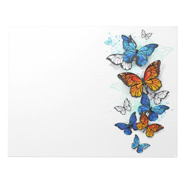 Flygande Butterflies Morpho och Monarch Anteckningsblock (Framsida)
