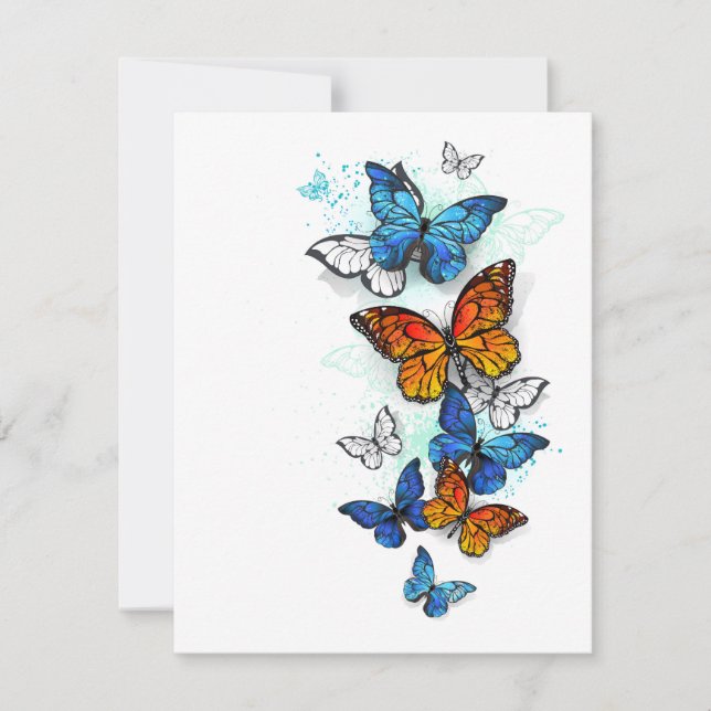 Flygande Butterflies Morpho och Monarch Anteckningskort (Framsida)