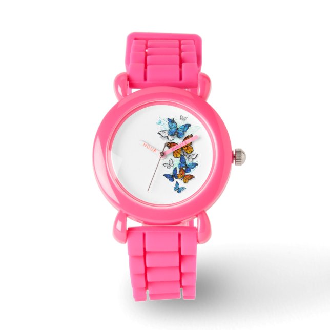 Flygande Butterflies Morpho och Monarch Armbandsur (Framsida)