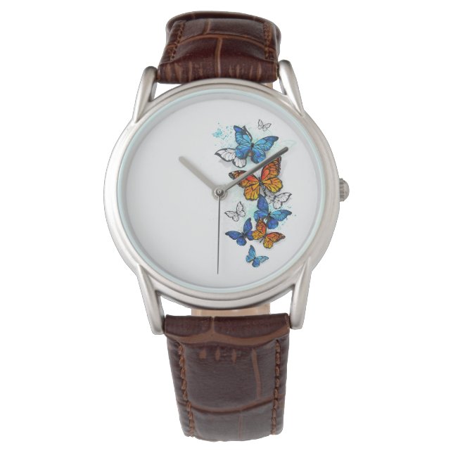 Flygande Butterflies Morpho och Monarch Armbandsur (Framsida)