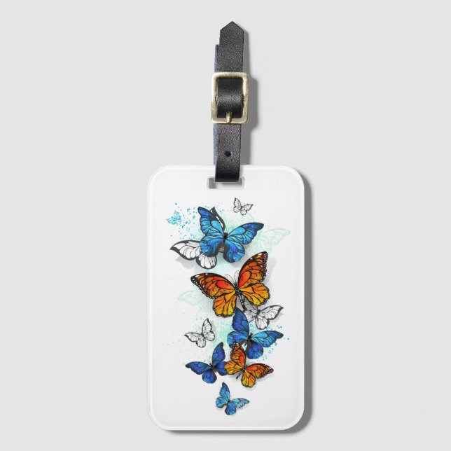 Flygande Butterflies Morpho och Monarch Bagagebricka (Framsida vertikal)
