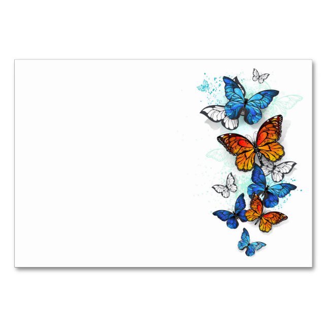 Flygande Butterflies Morpho och Monarch Bordsnummer (Framsidan)