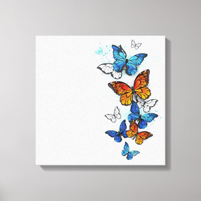 Flygande Butterflies Morpho och Monarch Canvastryck (Framsida)