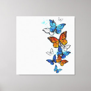 Flygande Butterflies Morpho och Monarch Canvastryck
