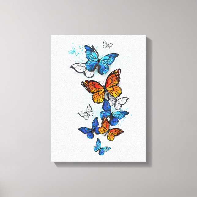 Flygande Butterflies Morpho och Monarch Canvastryck (Framsida)