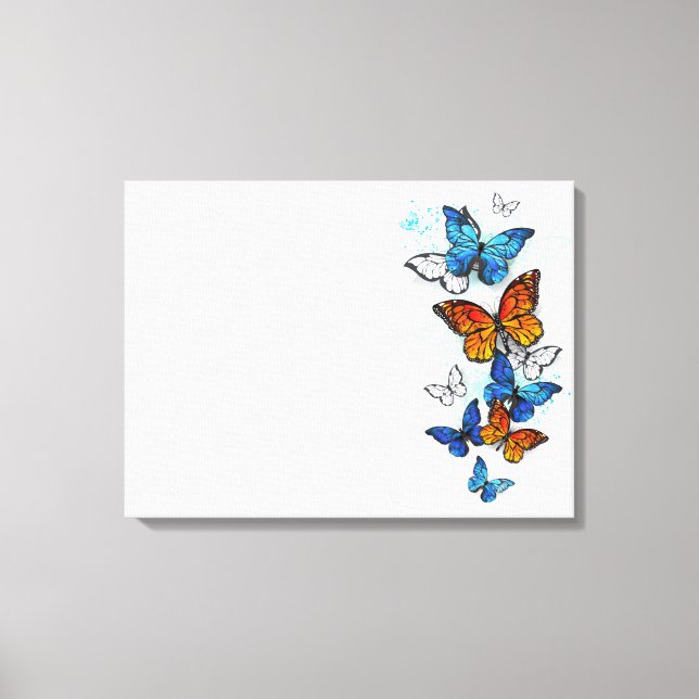 Flygande Butterflies Morpho och Monarch Canvastryck (Framsida)