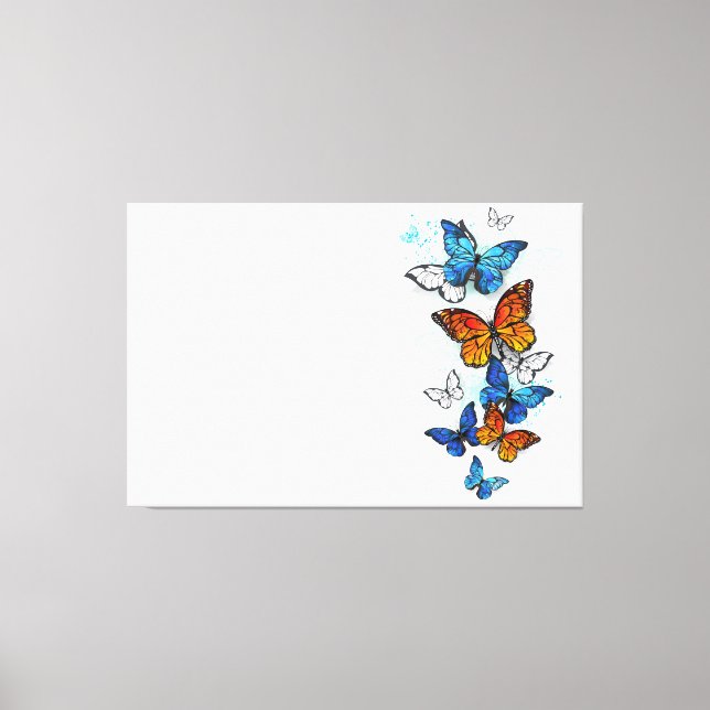 Flygande Butterflies Morpho och Monarch Canvastryck (Framsida)