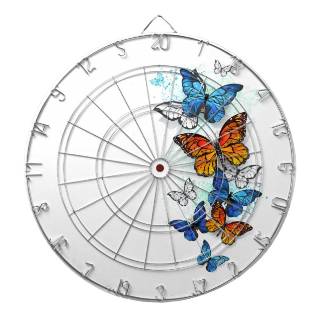 Flygande Butterflies Morpho och Monarch Darttavla (Framsidan)