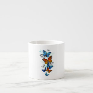 Flygande Butterflies Morpho och Monarch Espressomugg
