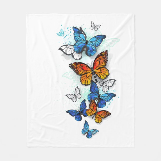 Flygande Butterflies Morpho och Monarch Fleecefilt (Framsidan)