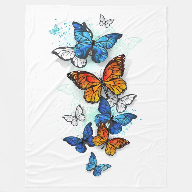 Flygande Butterflies Morpho och Monarch Fleecefilt (Framsidan)