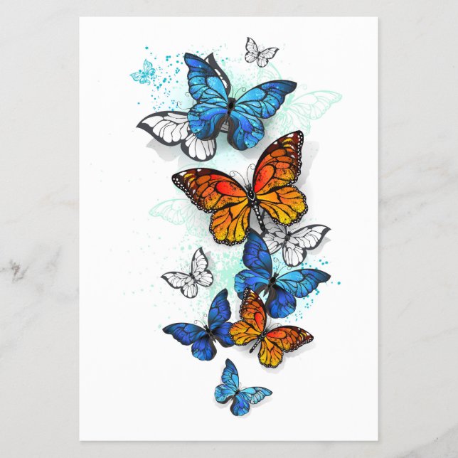 Flygande Butterflies Morpho och Monarch Flygblad (Framsidan)