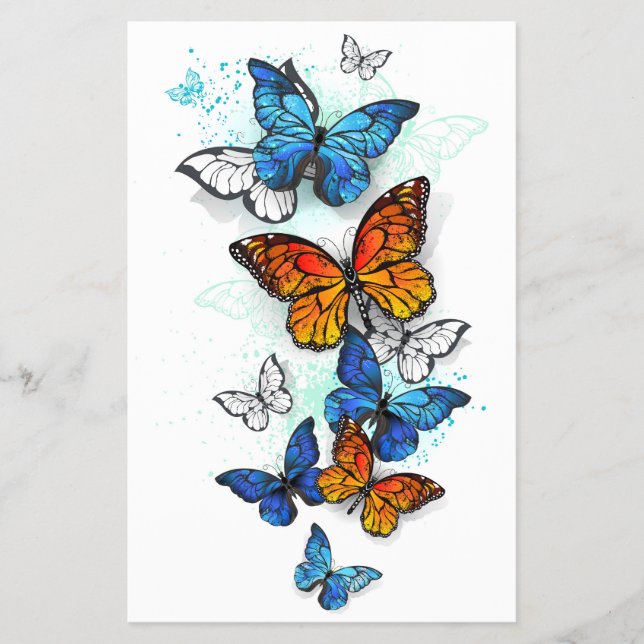 Flygande Butterflies Morpho och Monarch Flygblad (Framsidan)