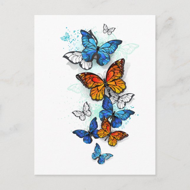 Flygande Butterflies Morpho och Monarch Helg Vykort (Framsida)