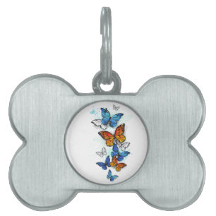 Flygande Butterflies Morpho och Monarch ID-bricka Husdjur