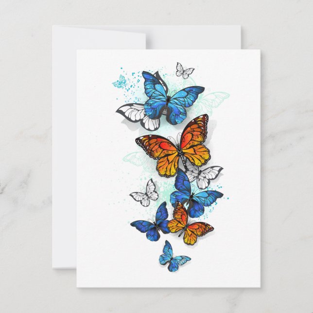 Flygande Butterflies Morpho och Monarch Inbjudningar (Framsida)