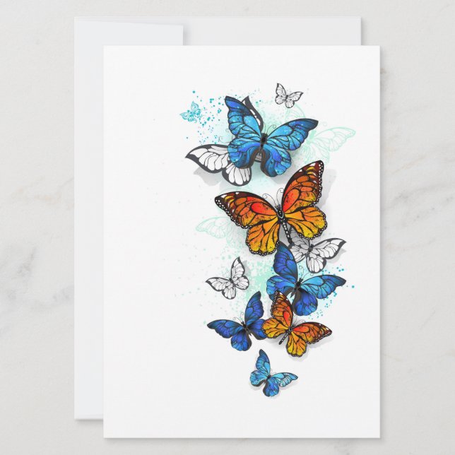 Flygande Butterflies Morpho och Monarch Inbjudningar (Framsida)