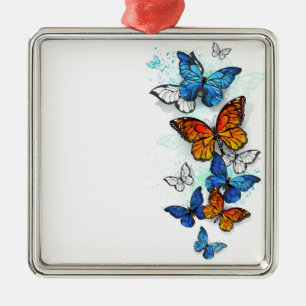 Flygande Butterflies Morpho och Monarch Julgransprydnad Metall