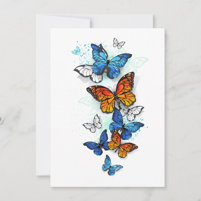 Flygande Butterflies Morpho och Monarch Julkort (Framsida)
