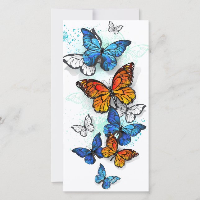 Flygande Butterflies Morpho och Monarch Julkort (Framsida)