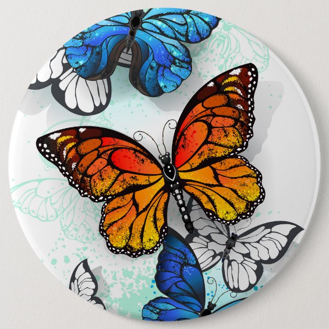 Flygande Butterflies Morpho och Monarch Knapp (Framsida)