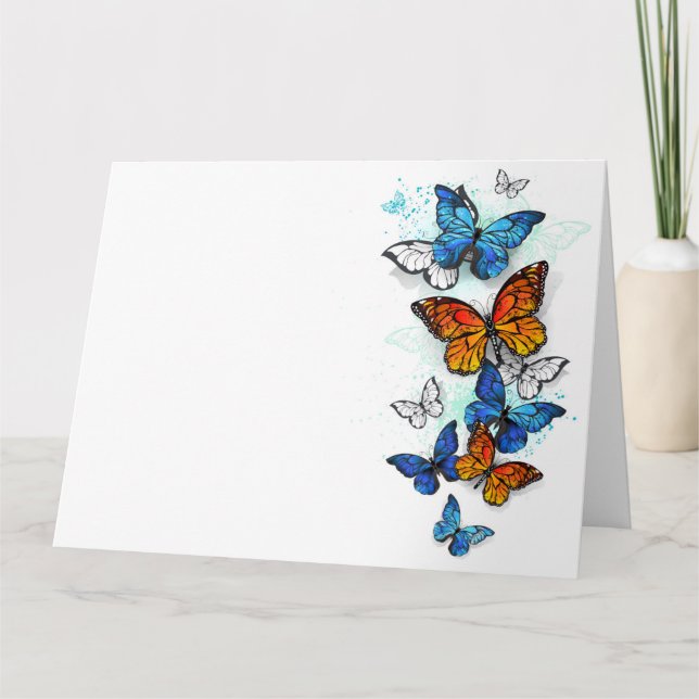 Flygande Butterflies Morpho och Monarch Kort (Framsida)
