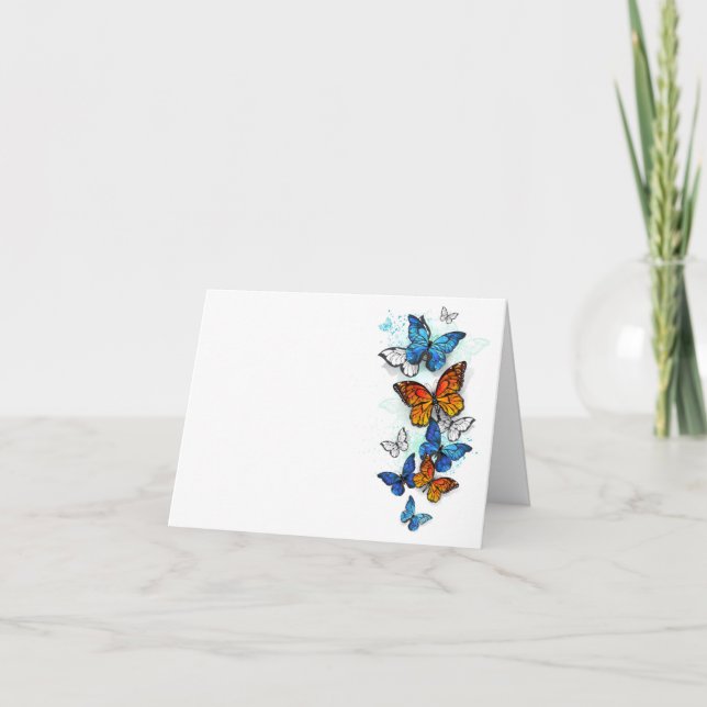 Flygande Butterflies Morpho och Monarch Kort (Framsida)