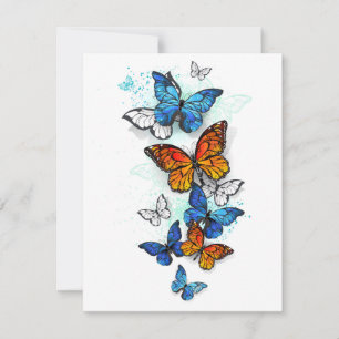 Flygande Butterflies Morpho och Monarch Kort