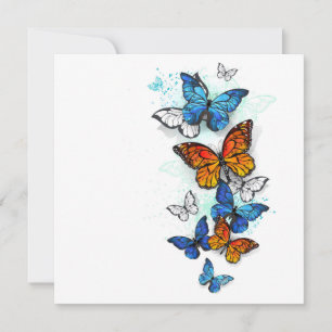 Flygande Butterflies Morpho och Monarch Kort
