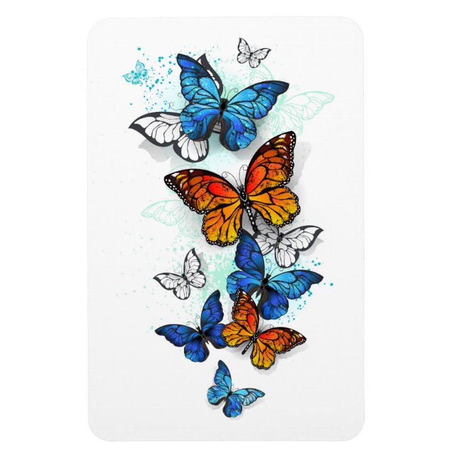 Flygande Butterflies Morpho och Monarch Magnet (Vertikal)