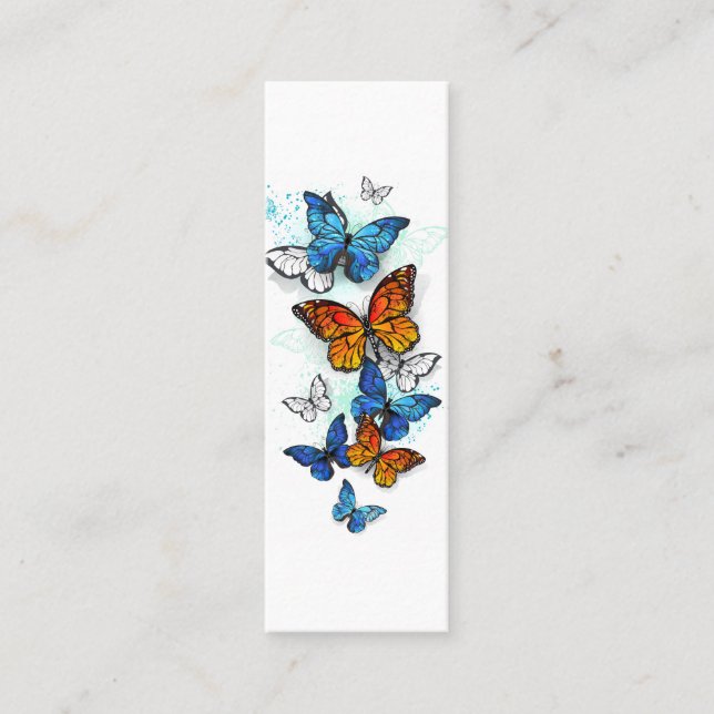 Flygande Butterflies Morpho och Monarch Mini Visitkort (Framsida)