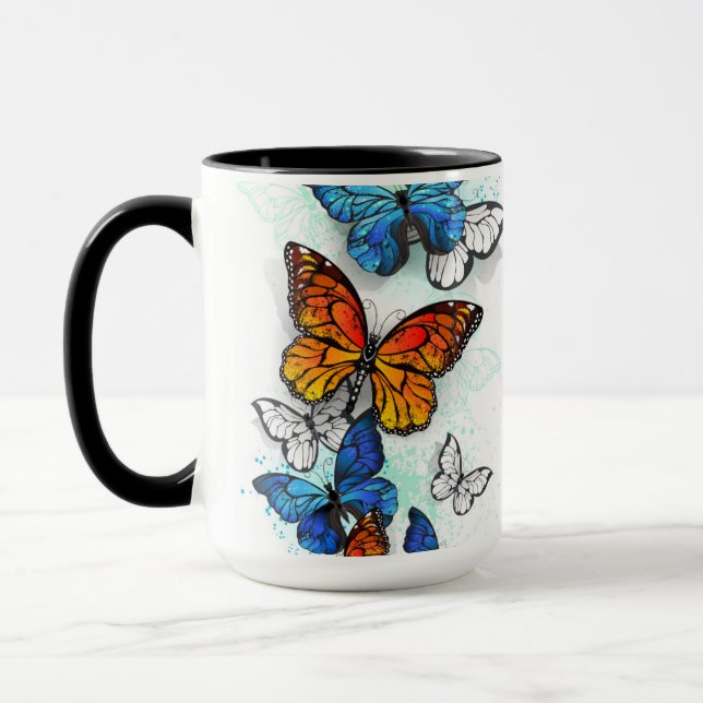 Flygande Butterflies Morpho och Monarch Mugg (Vänster)
