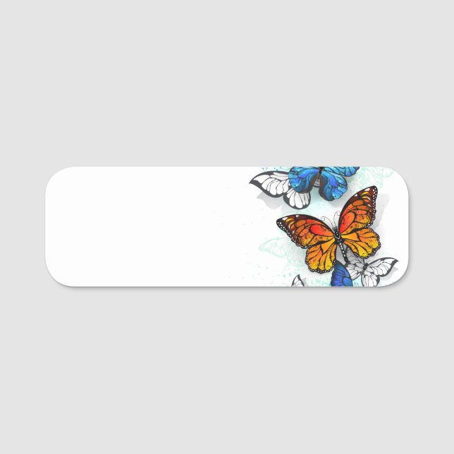 Flygande Butterflies Morpho och Monarch Namnbricka (Framsida)