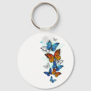 Flygande Butterflies Morpho och Monarch Nyckelring