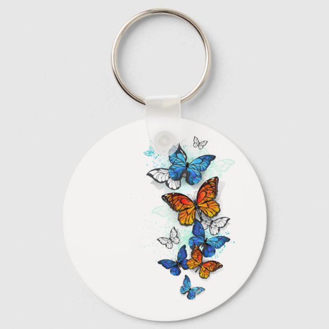 Flygande Butterflies Morpho och Monarch Nyckelring (Framsida)