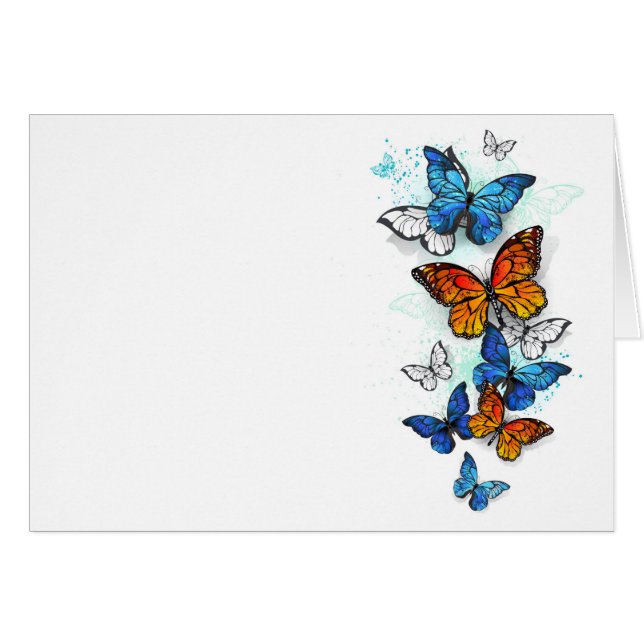 Flygande Butterflies Morpho och Monarch OBS Kort (Framsidan Horizontal)