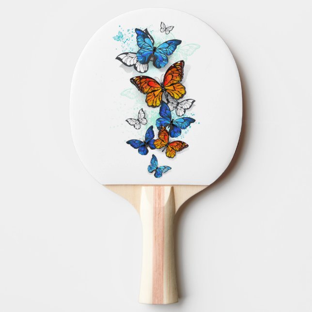 Flygande Butterflies Morpho och Monarch Pingisracket (Framsidan)