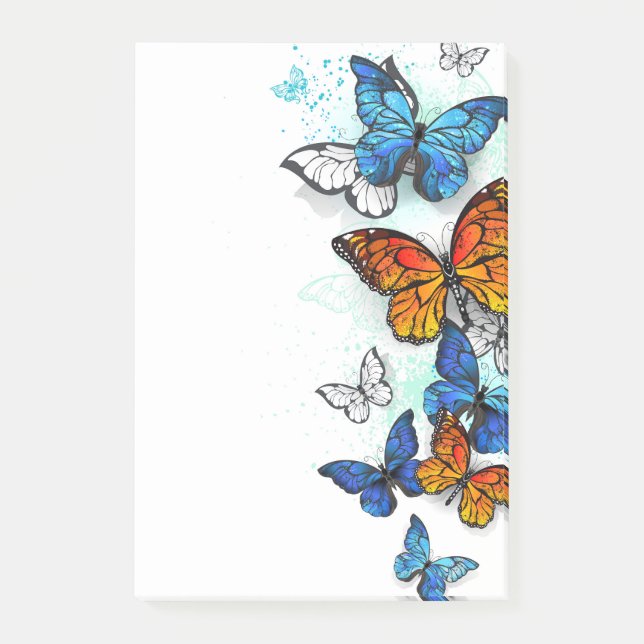 Flygande Butterflies Morpho och Monarch Post-it Block (Framsida)