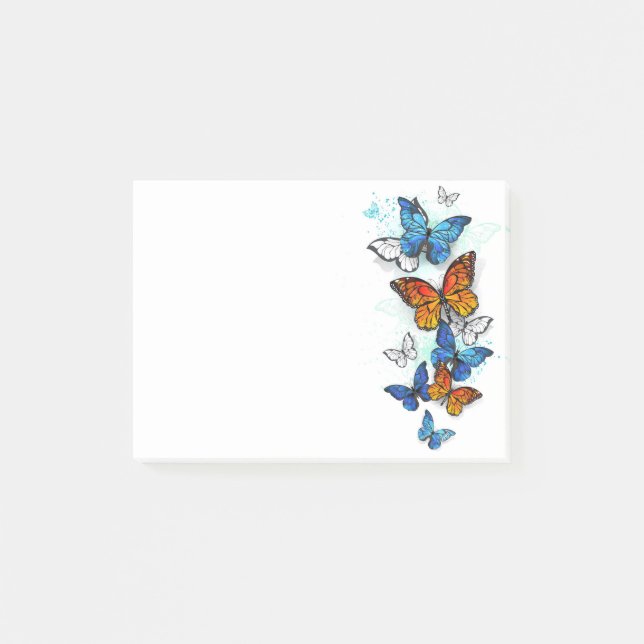 Flygande Butterflies Morpho och Monarch Post-it Block (Framsida)