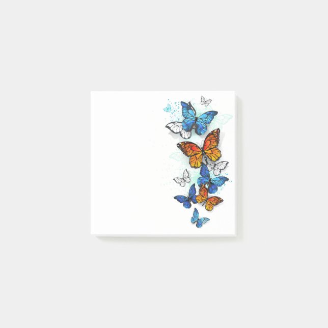 Flygande Butterflies Morpho och Monarch Post-it Block (Framsida)