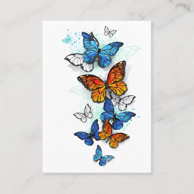 Flygande Butterflies Morpho och Monarch Rabattkort (Framsida)