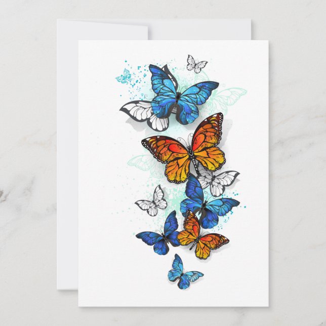 Flygande Butterflies Morpho och Monarch Spara Datumet (Framsida)
