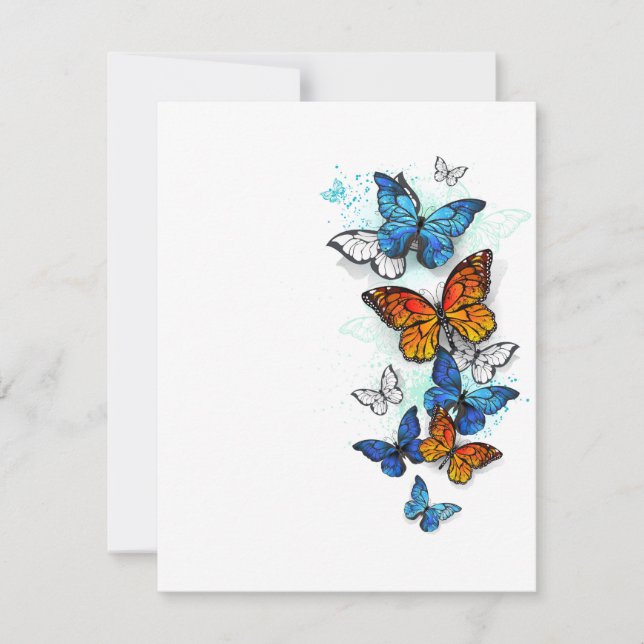 Flygande Butterflies Morpho och Monarch Spara Datumet (Framsida)