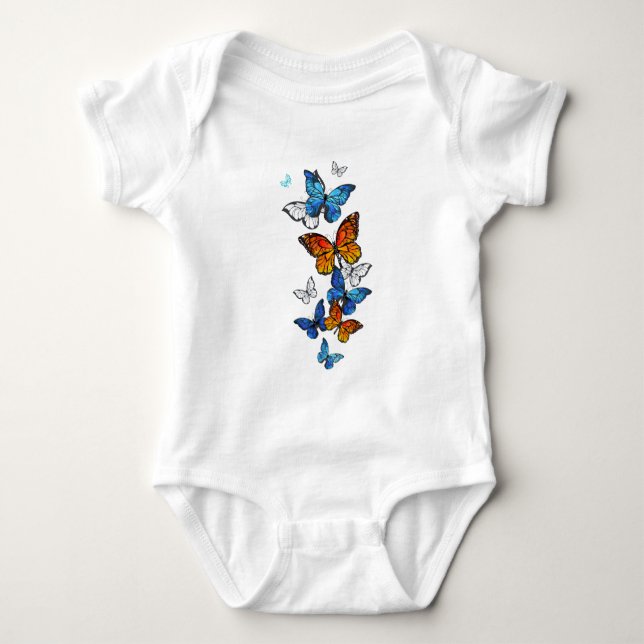Flygande Butterflies Morpho och Monarch T Shirt (Framsida)