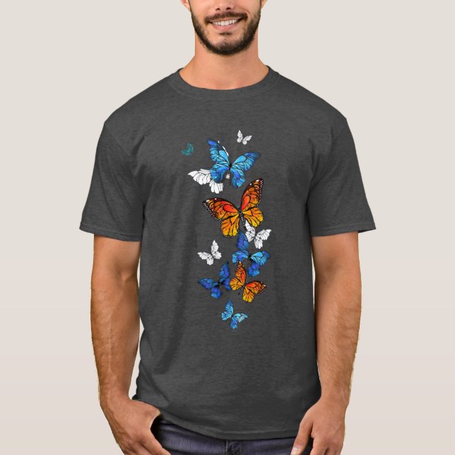 Flygande Butterflies Morpho och Monarch T Shirt (Framsida)