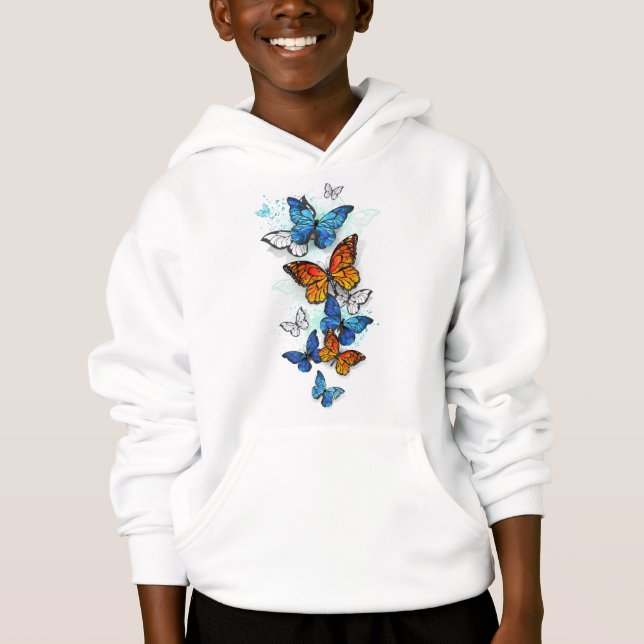 Flygande Butterflies Morpho och Monarch T Shirt (Framsida)